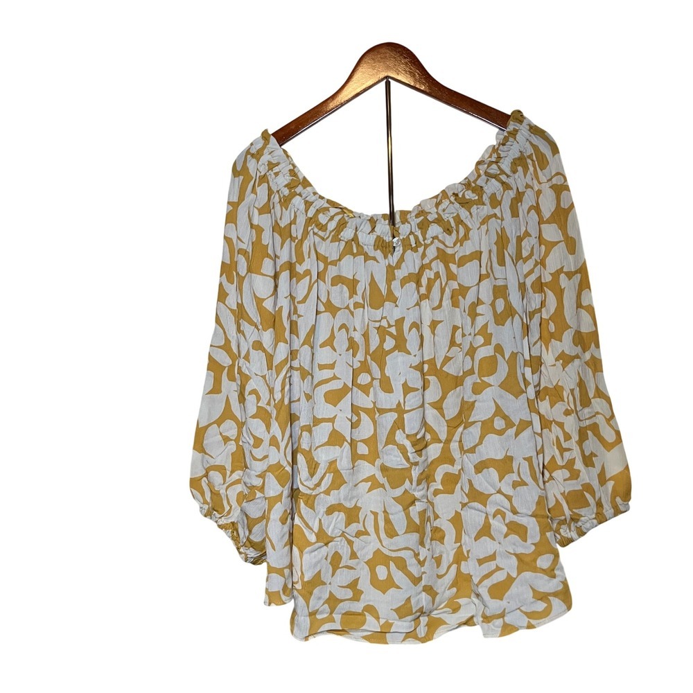 Terra & Sky 1X Yellow Floral Blouse Off Shoulder Convertible Top